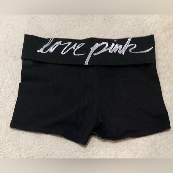 Pink Victoria’s Secret Pants - 🔥EUC PINK BY VS REALLY CUTE&COMFY SPANDEX SHORTS LOVE PINK IN SILVER ON BACK!!